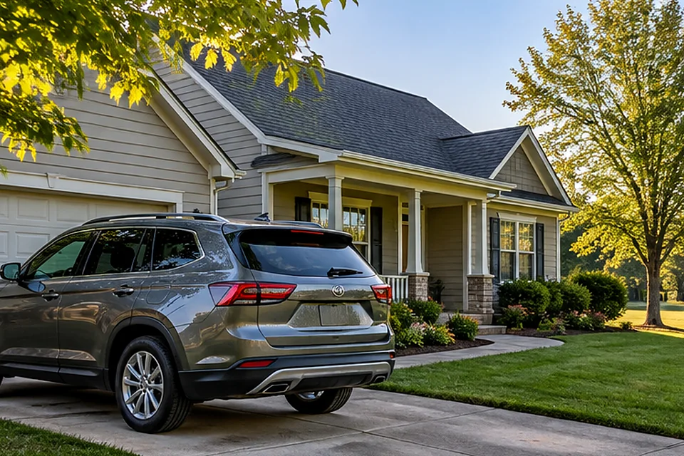 Family vehicle parked at a suburban home