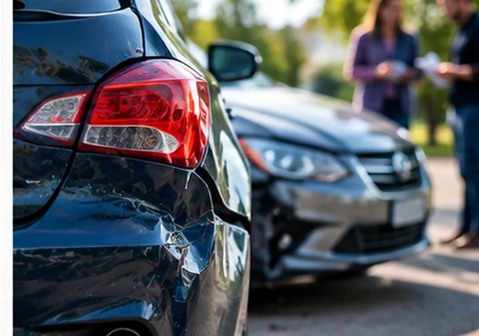 Drivers reviewing information after a minor vehicle accident